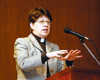 Bishop Elizabeth Eaton explored the role of people of faith in America’s political process. at a prayer breakfast at Maronite center in Austintown Tuesday Morning 