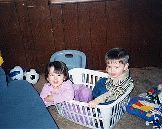 Madison Svirbly and Luke Thomas, both 3, have some fun at Grandma Pat's. Photo sent by Patricia Hrusovski of Youngstown.