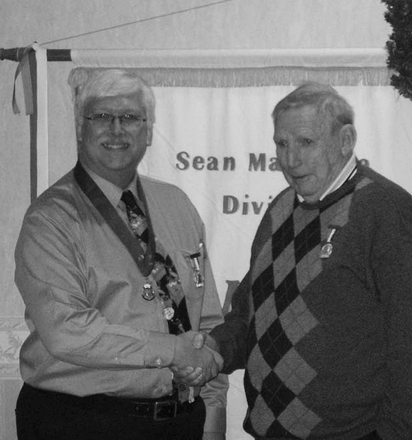 <p>Special to The Vindicator</p>
<p>CONGRATULATIONS: After they received a prestigious Commodore John Barry Medal at a meeting of the Sean MacBride Dividion, Ancient Order of Hibernians, from left, Jay Bice and Jerry Donohoe, congratulate each other.</p>