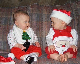 lst Grandchildren of Al & Diane Barnett, Austintown enjoying their first Christmas: Savannah Marie Cervone (left) and Olyvia Rose Barnett (right)