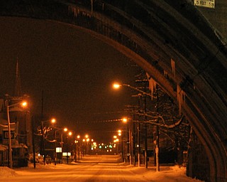 Icicles hang from a bridge over Mahoning Avenue in Youngstown