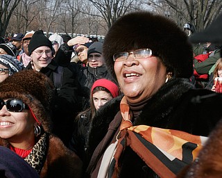 Kittie Monroe, left, and Renee Spence, both of Youngstown, during inaugural address.