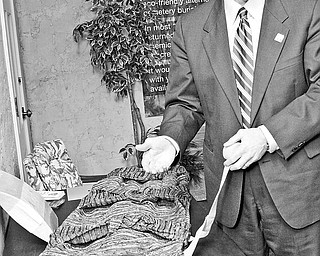 When a person dies and chooses the complete form of green burial, the body must be wrapped or placed ina biodegradable material. Joseph Lane, president and chief operating officer of Lane Funeral Homes, shows a shroud made of sea grass that could be used in green burials. Green burial "is something different and not for everyone, but it's something we can't ignore," Lane said. At the Lane Funeral Home in Canfield, an entire display is dedicated to green burial products, including wooden and wicker coffins.