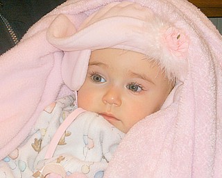 Katie, 9 months, is all bundled up for the cold. 