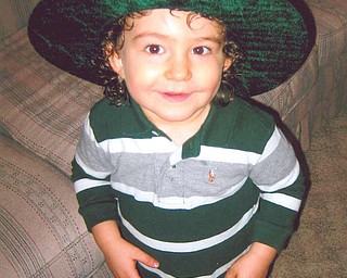 READY AND WAITING: 21-month-old Carson Arfaras, son of John and Lori Arfaras of Canfield, is ready for St. Patrick’s Day.