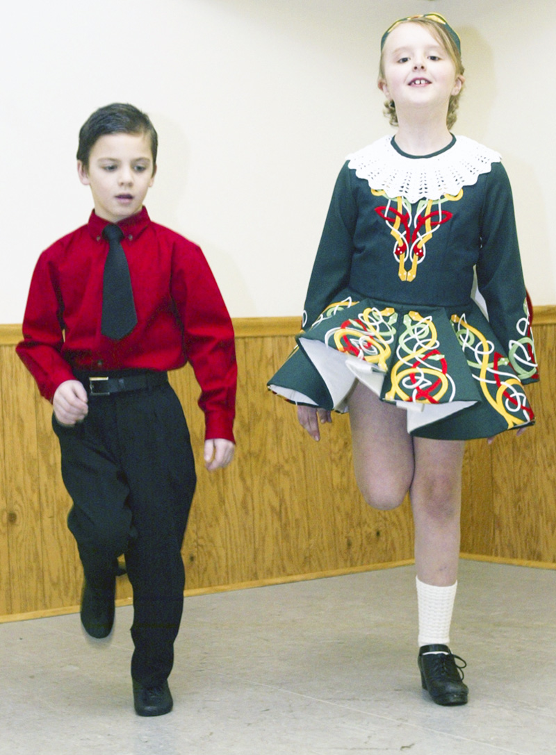 Walter Sweeney, 7, of Canfield and Mary Kate Kelty , 7, of Poland are among the younger dancers in the Burke school of Irish Step dancing. 