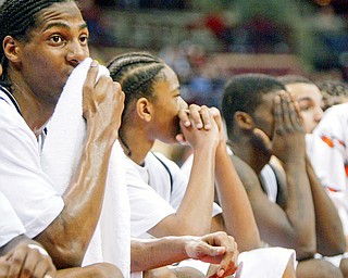 Desmar Jackson and team watch final seconds of loss to Northland. 