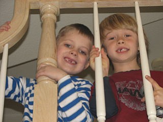 Susan Grippe from East Liverpool sent us this picture of two of her 5 grandsons. On the left is GAVYN GAMBLE of East Liverpool. Beside him is JUSTIN ELDER of San Diego.