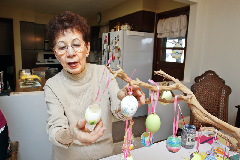 Marie Dippolito of Warren shows her egg tree in her home.