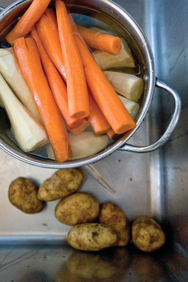 Potatoes, carrots, and parsnips for a use in a Passover meal at Ohev Tzekek Synagogue in Youngstown on Wednesday.