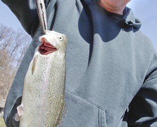 Ohio Division of Wildlife releases 2500 Rainbow trout into Lake Glacier Thursday, April 9, 2009. Spectators and fisherman gather.