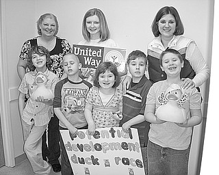 <p>Special to The Vindicator</p>
<p>JUST DUCKY: Plans have been completed for a day of activities, which will include a Duck Race fundraiser. Happy to be part of the fun are several students from the Potential Development School of Autism Classroom 3, from left in front, Ethan Nieczura, Richard Plant, Alyssa Hull, Zack Jackson, Michael Alexander, and in back, Vicki Van Gilder, teacher assistant; Tara Mady, director of marketing for United Way; and Lisa Kokoski, lead teacher. </p>