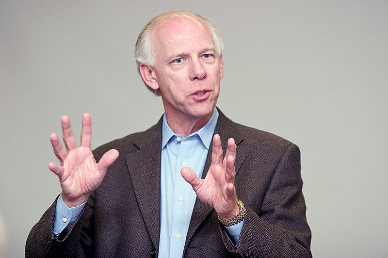 Walter Pishkur, President and C.E.O. of Forum Health, speaks to the public during an open forum on the company's economic situation at Northside Medical Center on Thursday evening.