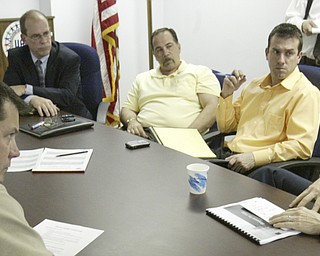 US Sen Sherrod Brown (far right) meets with (left-right) Jim Graham, President of UAW 1112, David Green, President of UAW 1714, Michael O Brien, Mayor of Warren, Mark Catello, IBEW local 573 business agent, and Darren Augustine, from the office of US Rep Tim Ryan, at UAW 112 hall in Lordstown.