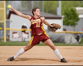 5.14.2009
Cardinal Mooney's Cadi Sheffler (11) throws a pitch during the top of the third inning at Boardman's Field of Dreams on Thursday evening.
Geoffrey Hauschild