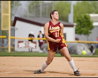 5.14.2009
Cardinal Mooney's Cadi Sheffler (11) throws a pitch during the top of the third inning at Boardman's Field of Dreams on Thursday evening.
Geoffrey Hauschild