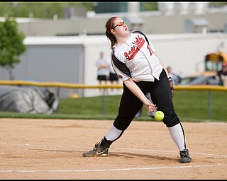 5.14.2009
Canfield's Carlee Hart (15) throws a pitch during the bottom of the third inning at Boardman's Field of Dreams on Thursday evening.
Geoffrey Hauschild