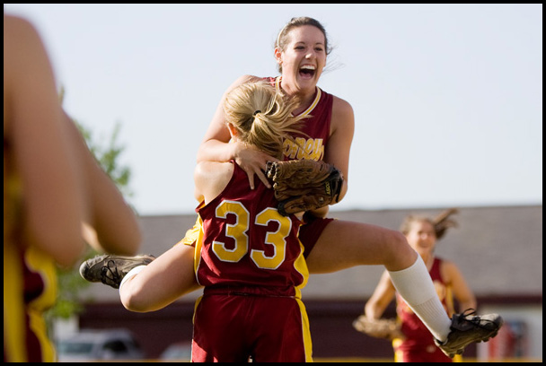 5.14.2009
Cardinal Mooney's Cadi Sheffler (11) leaps into the arms of Shayla Decapita (33) after defeating Canfield in softball at Boardman's Field of Dreams on Thursday evening.
Geoffrey Hauschild