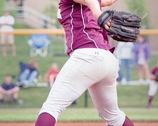 Boardman's Alex DiDomenico (1) pitches to Jackson High School during the top of the third inning at The University of Akron's Lee Jackson Softball Field on Wednesday afternoon.