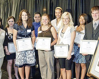 Front, left to right: Denise DeBartolo York; Katelynn Barnett, West Branch High School; Sarah Hall, Wellsville High School; Amanda Harmon, Sprinfield Local High School; and Samuel Miller, Badger High School. Back, left to right:
John York; Charlene Peachock, Liberty High School; Travis Rivera, Campbell Memorial High School; Bria Williams, East Liverpool High School; and Jaclyn Williams, Boardman High School.