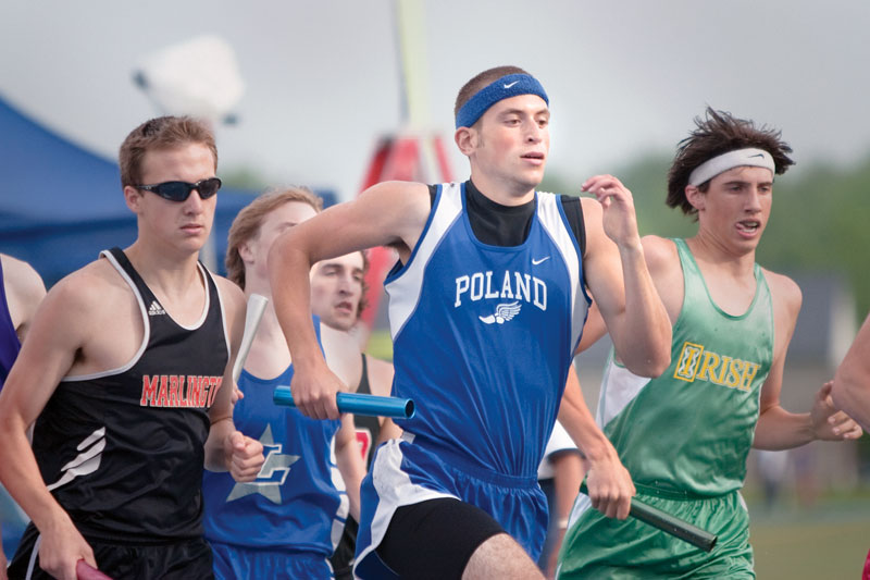 Mike Kurjan, of Poland, participates in the 4x800 relay at Ravenna Stadium on Thursday afternoon.