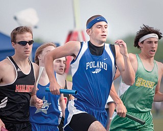 Mike Kurjan, of Poland, participates in the 4x800 relay at Ravenna Stadium on Thursday afternoon.