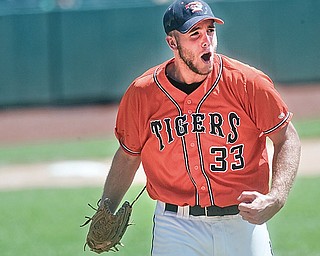 Springfield's Todd Kibby reacts to defeating Newark Catholic at Huntington Park in Columbus on Friday afternoon.
