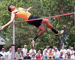 Crestview's Jakob Leon wins the boys Division III High Jump competition by clearing a height of 6'10'' at Jesse Owens Memorial Stadium in Columbus on Friday afternoon.