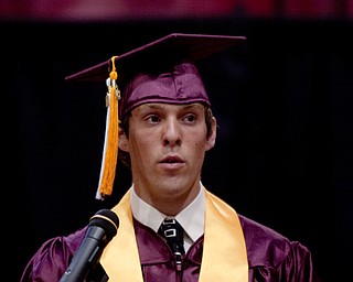 6.7.2009
Boardman's President of Student Council, Seth Westfall, addresses his fellow graduates during Boardman's commencement ceremony at Boardman High School on Sunday afternoon.
Geoffrey Hauschild
