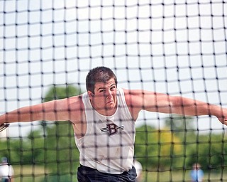Boardman's Corey Linsley competes in the discus event at Jesse Owens Memorial Stadium on Saturday afternoon.