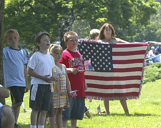 home made welcome - Mary Padgett holds her American afghan flag as the MVPA 2009 Transcontinental Motor Convoy arrives in East Palestine Monday afternoon - robertkyosay