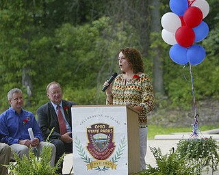 Julie Henihan - executive Director   of the Ohio Arts Council -  at The Dedication of the Nature & Art Stage at the beach at Lake Milton State Park- robertkyosay