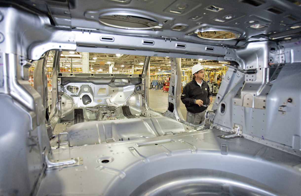 The underbody of the Chevrolet Cruze is shown as John Donahoe, plant manager for the GM Lordstown plant, talks about the new vehicle Wednesday, June 24, 2009, in Lordstown, Ohio. The Lordstown plant is currently shut down for retooling.
