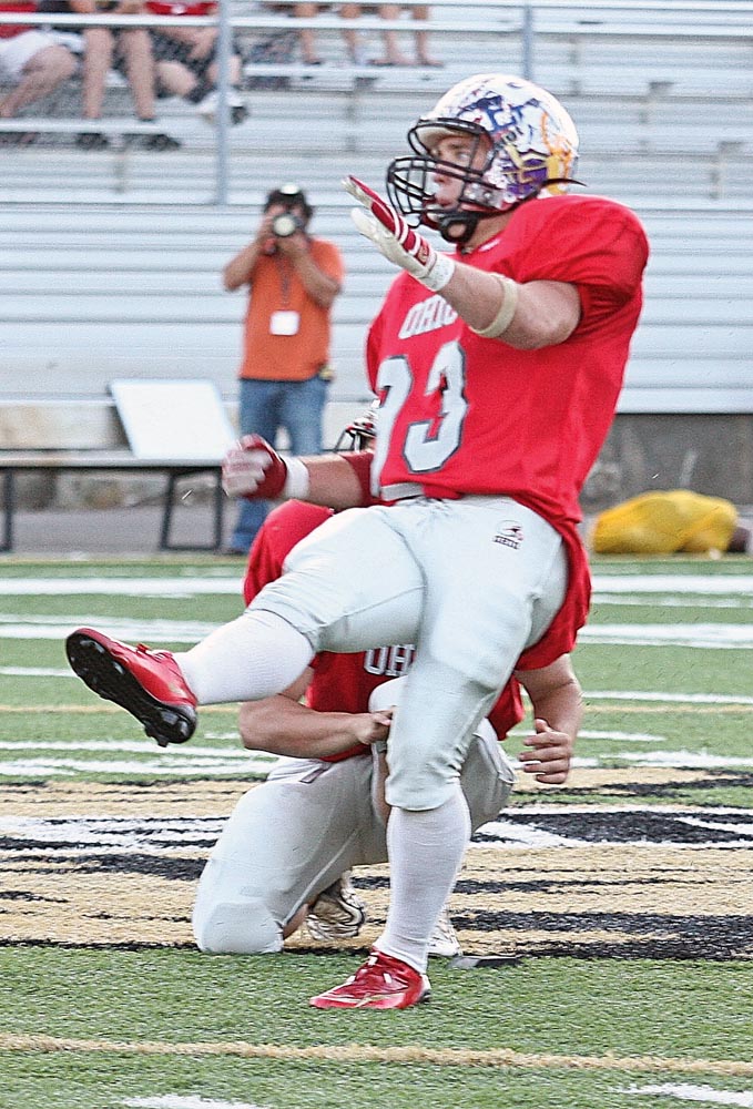 ALL STAR - Josh Harold of Columbiana watches his 54 yard field goal sail through the up rights Friday night. - Special to The Vindicator/Nick Mays