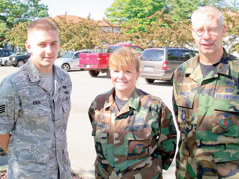 From left: Staff Sgt. Kyle Knox of Columbus; Master Sgt. Karen Satterfield; and Tech. Sgt. Bill Manley
