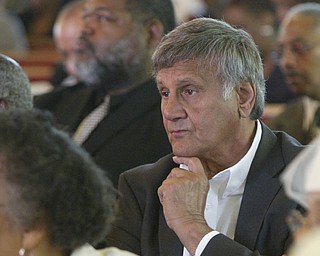 Former Youngstown Mayor Pat Ungaro attends the funeral for Edna Pincham Wednesday at Third Baptist Church in Youngstown.