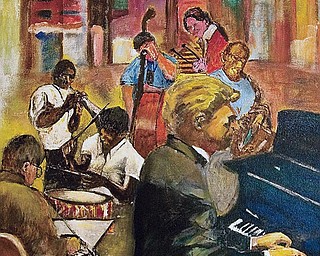 MUSIC SCENE: Musicians jamming is the subject of this painting by Micklas, 83, of Liberty. “I paint what strikes me ... that’s where I get the ideas,” said the artist, who noted he has created some 60 paintings.