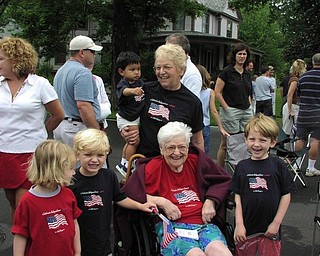 This was taken at Canfield’s Fourth of July parade in 2006. Included are Loretta Houk with her daughter, Barb Donaldson; her granddaughter, Jacque Goodwin; great-grandsons, Keegan and Oscar Goodwin and Troy Jacobs; and great-great-granddaughter, Ciara Goodwin.