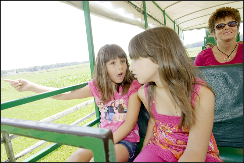 7.5.2009
Gianna Socciarelli, 7 of Canfield, and Hanna Medved, 9 of Vienna, notice a groundhog in the field alongside a tractor ride at Mill Creek MetroParks' Farm in Canfield on Sunday afternoon.
Geoffrey Hauschild