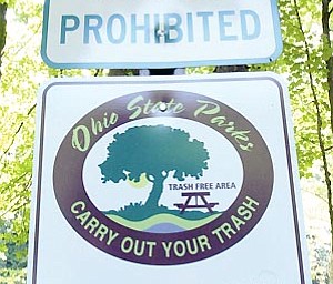 "Carry Out Your Trash" signs are on display at Beaver Creek State Park.