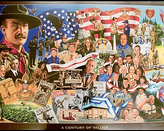 7.16.2009
Scouts are introduced to the 100 year commemorative mural traveling to all Scout Camps across the country while at Camp Stambaugh on Thursday afternoon.
Geoffrey Hauschild