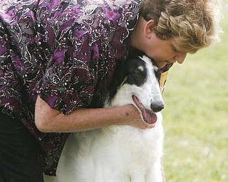 Edna Hadley competes for the BEST IN SHOW with her dog ZOEY a Borzoi - Edna is from Youngstown - -as the four day Steel Valley Cluster Dog Show at the Canfield Fairgrounds runs through Sunday - robertkyosay