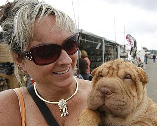 TOO CUTE - a 13 Week old puppy gets an eyeful of the dog show thanks to his owner Denise Beagle ( yes her last name is Beagle) as she prepares him for future shows ( he is too young for this show) Denise has had 4 Best of Breed Shar Pei's . she is from Michigan - -as the four day Steel Valley Cluster Dog Show at the Canfield Fairgrounds runs through Sunday - robertkyosay