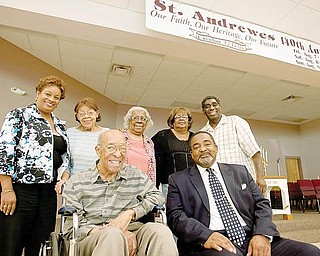 St. Andrewes African Methodist Episcopal Church, 521 W. Earle Ave., Youngstown, will mark its 140th anniversary during a three-day observance next weekend. Celebrants at the oldest church of black American heritage in Mahoning County are, from left seated, Stanley W. Payne, trustee, and the Rev. Dr. Steven A. Jackson, pastor. Back left, Tuana Bennett-Vinson, anniversary chairwoman; Louise F. Payne, anniversary committee; Annie Brown, trustee; Judy Tarver, steward; and Steffon W. Jones, historian.