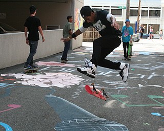 Skateboarders take advantage of David Grohl Alley in Warren.