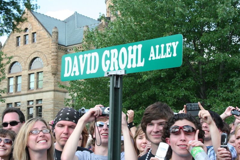 The David Grohl Alley street sign in Warren. 