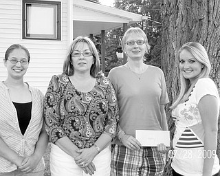 Special to The Vindicator
STUDIOUS STUDENTS: Columbiana Area Business and Professional Women’s Club presented its 2008-2009 Scholarship Awards to two area high school students, Kathrine Sacco of Salem High School, at left, and Ashley Thompson of Leetonia High School, at far right. Each girl received a $1,500 scholarship to help defray tuition expenses. Sharing the rewarding moment with the students are, from left, Kimberly Bland, BPW treasurer, and Maryann Pollack, scholarship chair. Annually, for more than 40 years, the BPW has issued scholarships to deserving high school students. The funds are raised at an annual style show luncheon and auction. This year the fundraiser will be at 10:30 a.m. Oct. 24 at Salem Golf Club. Local businesses interested in donating items for the auction can contact Lori Libb at (330) 853-5896 or at the Bahama Bay Tanning Salon in Salem.