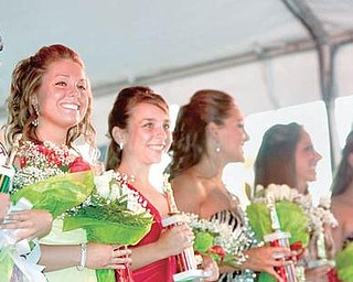 2009 Ms. Italian, Samantha Marsico, 18 of Howland, 1st Place, Alexandra Schiavone, 17 of Howland, and 2nd Place, Cassandra Dando, 19 of Newton Falls, stand along other pageant winners in various categories during Warren's Italian Festival on Courthouse Square, Thursday evening.Geoffrey Hauschild