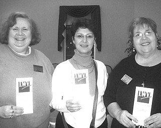 Special to The Vindicator
SIGN UP: The League of Women Voters of Greater Youngstown is launching a membership campaign. Displaying membership applications available to men and women interested in local, state and national government issues are from left, V. Annie Harpman, Suzanne Barbati and Kathleen Dragoman. For more information on becoming a member, contact Dragoman at (330) 793-1901 or sbcglobal.net. Information about the league is available on the Web at www.lwvgy.org.