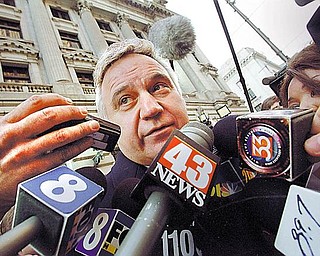 Congressman James A Traficnat leaves the federal courthouse in clevleand following the reading of h is verdict.  Guilty on all 10 counts was the decision made by the 12 jurors after a ten week trail and 27 hours of deliberation.